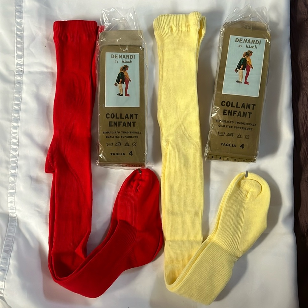 Lot of 2 Girl boy Kids tights red yellow sz 4 4T toddler baby new 2pc bundle